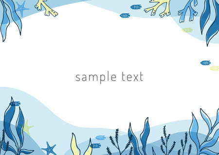 hand drawn seaweeds and sea life frameのイラスト素材