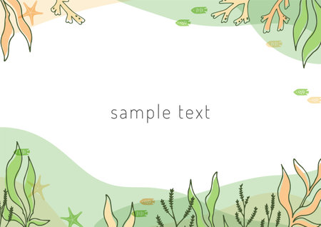 hand drawn seaweeds and sea life frameのイラスト素材