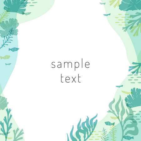 hand drawn seaweeds and sea life frameのイラスト素材