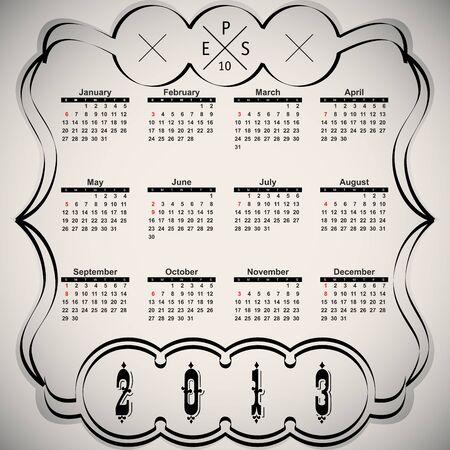 Calligraphic elements - black design calendarのイラスト素材