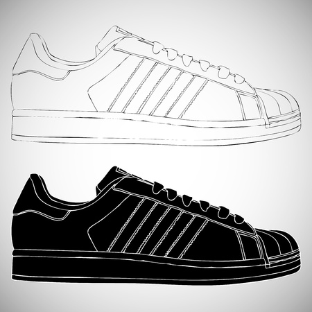 Black and white  sneakers setのイラスト素材