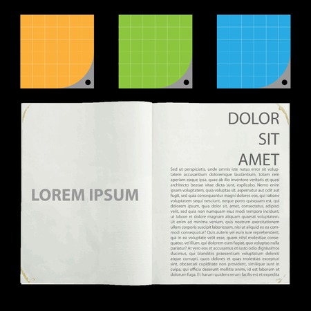 Blank pages inside of journal magazine with wrapped corner  Vector illustration isolated on white backgroundのイラスト素材