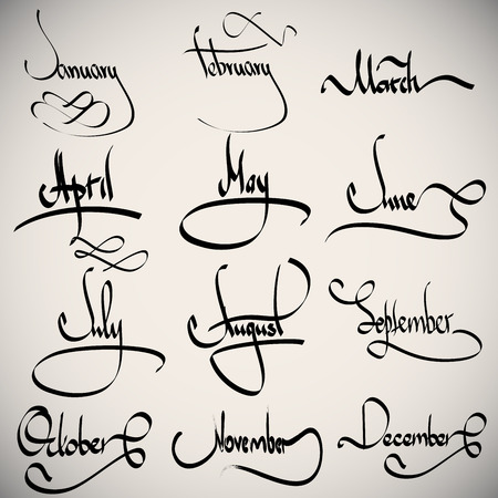 Month hand lettering -  handmade calligraphy, vectorのイラスト素材