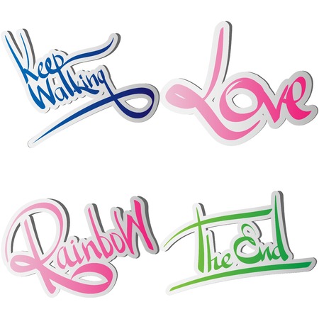 Set of various drawn and rendered   Lettering labelのイラスト素材