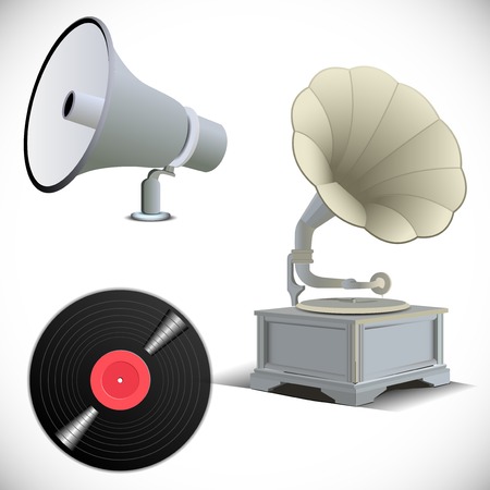 Gramophone, megaphone, vinyl record  Vector のイラスト素材