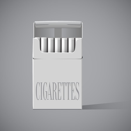 Pack of cigarettes with cigarettes sticking out isolated on white のイラスト素材