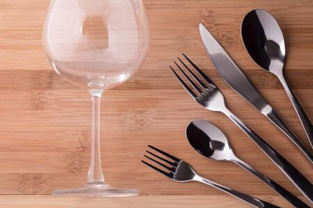 cutlery and cutting board made ââof bamboo の写真素材