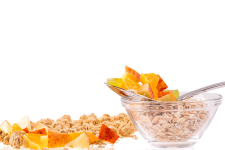 Fruit muesli isolated on white backgroundの写真素材