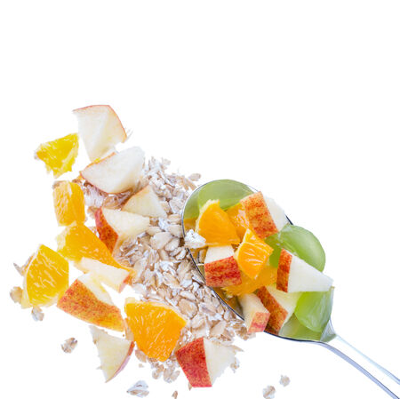 Fruit muesli isolated on white backgroundの写真素材