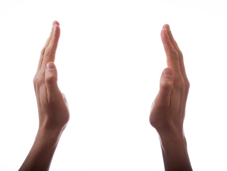 Two hand, keeping safe. isolated on white backgroundの写真素材