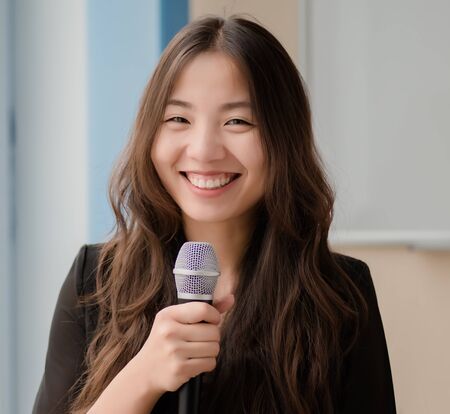 woman with microphoneの写真素材