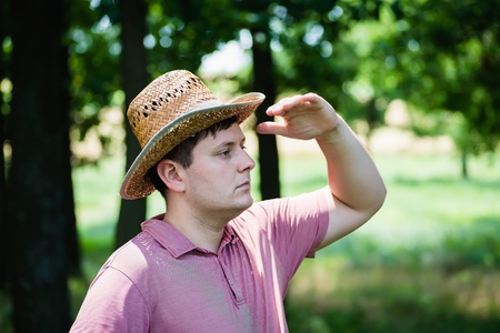 successful farmer in the hatの写真素材