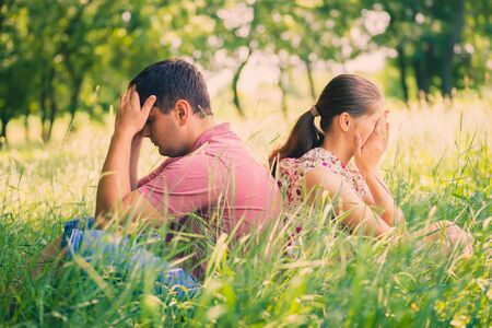 husband and wife turned away from each otherの写真素材