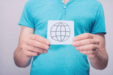 Internet icon pattern in handの写真素材