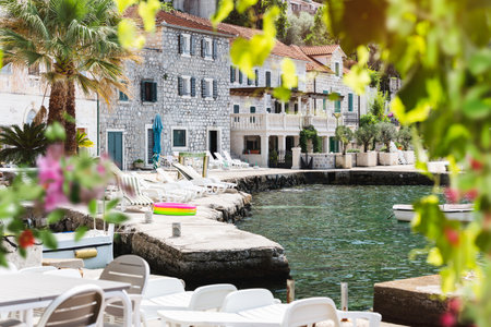 View of beautiful Rose village quayside on Lustica peninsula, Kotor Bay, Montenegro.Beautiful...