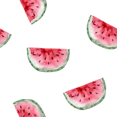 Seamless pattern. Watercolor watermelon fruit. Hand drawn summer illustration. Design for fabric, packaging, textile, cover, postcard, paper, stationery, scrapbooking, wrapping, clothes, cardsの写真素材