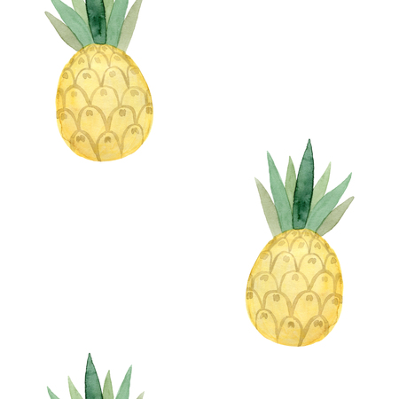 Seamless pattern. Watercolor pineapple fruit. Hand drawn summer illustration. Design for fabric, packaging, textile, cover, postcard, paper, stationery, scrapbooking, wrapping, clothes, cardsの写真素材