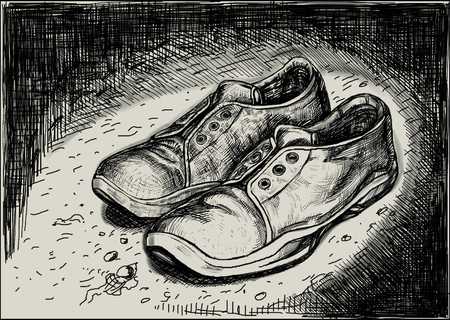 This picture shows a pair of sneakersの写真素材