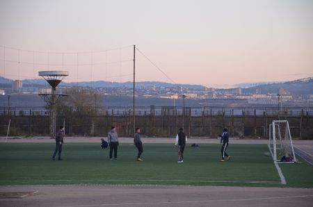 The guys play footballの写真素材