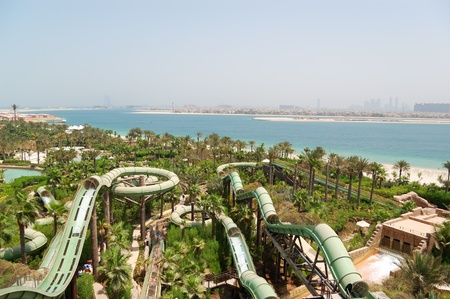 DUBAI, UAE - AUGUST 28: The Aquaventure waterpark of Atlantis the Palm hotel, located on man-made island Palm Jumeirah on August 28, 2009 in Dubai, United Arab Emirates  のeditorial素材