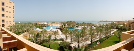 The panorama of beach at luxury hotel, Ras Al Khaimah, UAEのeditorial素材
