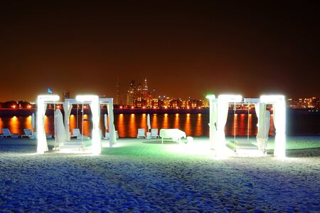 Night illumination of the luxury hotel on Palm Jumeirah man-made island, Dubai, UAEのeditorial素材