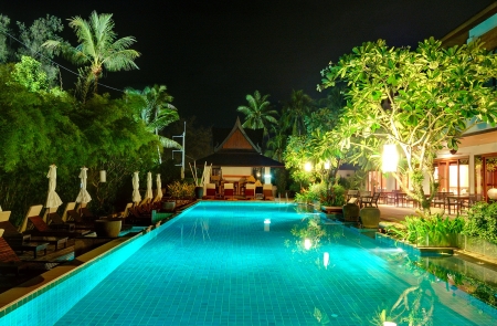 Night illumination at luxury hotel, Phuket, Thailandのeditorial素材