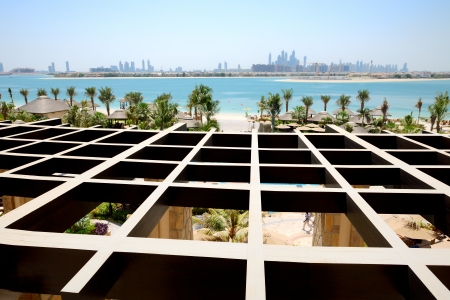 The view on Jumeirah Palm man-made island from luxury hotel, Dubai, UAEのeditorial素材