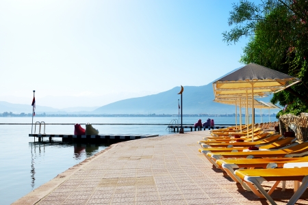 Beach on turkish resort, Fethiye, Turkeyの写真素材