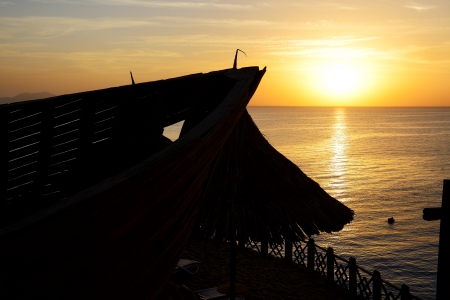 Beach at the luxury hotel during sunrise, Sharm el Sheikh, Egyptの写真素材