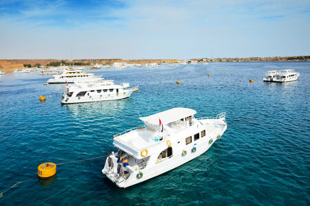 Motor yachts on Red Sea in harbor, Sharm el Sheikh, Egypt