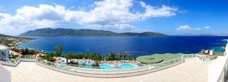 Panorama of the beach at luxury hotel, Bodrum, Turkeyの写真素材