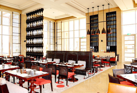 The restaurant interior of luxury hotel, Saadiyat island, Abu Dhabi, UAEのeditorial素材