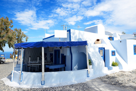 The traditional restaurant on Santorini island, Greeceの写真素材