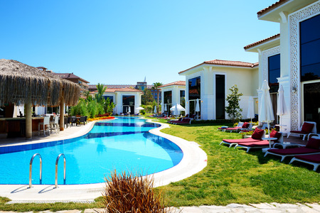 Modern villas with swimming pool at luxury hotel, Antalya, Turkeyのeditorial素材