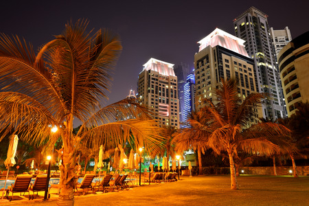 Beach night illumination of the luxury hotel, Dubai, UAEのeditorial素材