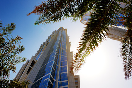 DUBAI, UAE - SEPTEMBER 10: The view on two towers of JW Marriott Marquis Dubai hotel on September 10, 2013 in Dubai, UAE. It is the worlds tallest hotel.のeditorial素材