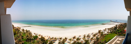 The panorama of beach and turquoise water in Ajman, UAE