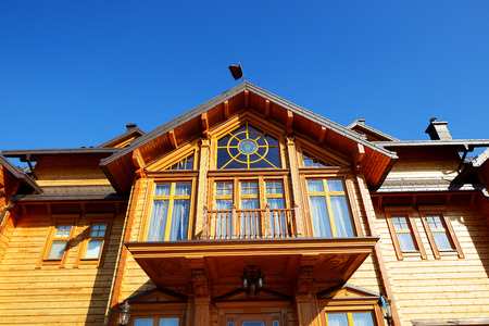 NOVI PETRIVTSI, UKRAINE - OCTOBER 14: The "Khonka" house in Mezhigirya on October 14, 2014 in Novi Petrivtsi, Ukraine. It is former residence of ex-president Yanukovich, now open to the publicのeditorial素材