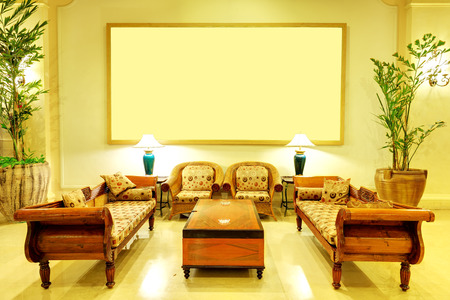 Lobby interior of the luxury hotel in night illumination, Sharm el Sheikh, Egyptのeditorial素材