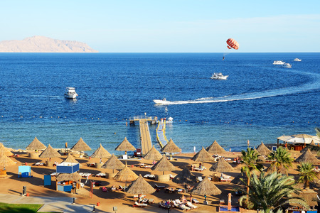 Parasailing and beach of luxury hotel, Sharm el Sheikh, Egyptのeditorial素材