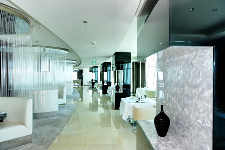 The restaurant's interior of modern luxury hotel, Dubai, UAEのeditorial素材