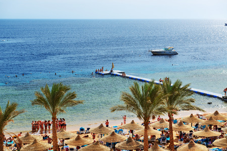 SHARM EL SHEIKH, EGYPT -  NOVEMBER 30: The tourists are on vacation at popular hotel on November 30, 2013 in Sharm el Sheikh, Egypt. Up to 12 million tourists have visited Egypt in year 2013.のeditorial素材