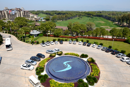 ANTALYA, TURKEY - APRIL 22: The parking place near Calista luxury resort on April 22, 2014 in Antalya, Turkey. More then 36 mln tourists have visited Turkey in year 2014.のeditorial素材