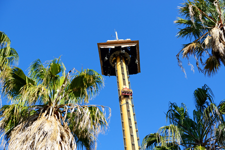 PORT AVENTURA, SPAIN - MAY 26: The Hurakan Condor Ride in Port Aventura theme park in May 26, 2015 in Salou, Spain. Up to 60 mln tourists is expected to visit Spain in year 2015.のeditorial素材