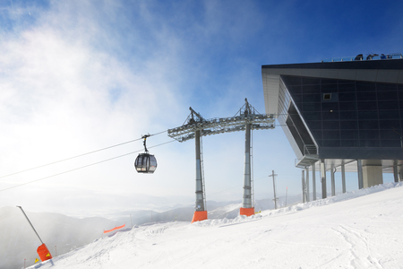 JASNA, SLOVAKIA - JANUARY 23:  The Rotunda cableway station on Chopok in Jasna Low Tatras. It is the largest ski resort in Slovakia with 49 km of pistes on January 23, 2017 in Jasna, Slovakiaのeditorial素材