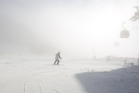 JASNA, SLOVAKIA - JANUARY 23:  The skiers and Rotunda cableway station on Chopok in Jasna Low Tatras. It is the largest ski resort in Slovakia with 49 km of pistes on January 23, 2017 in Jasna, Slovakiaのeditorial素材