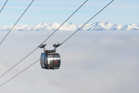 JASNA, SLOVAKIA - JANUARY 25:  The cabin of cableway on Chopok station in Jasna Low Tatras. It is the largest ski resort in Slovakia with 49 km of pistes on January 25, 2017 in Jasna, Slovakiaのeditorial素材