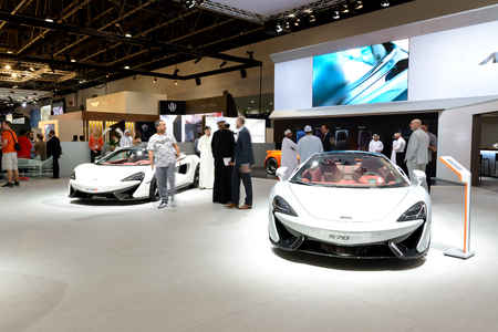 DUBAI, UAE - NOVEMBER 17: The McLaren 570GT and 570S sportscars are on Dubai Motor Show 2017 on November 17, 2017のeditorial素材