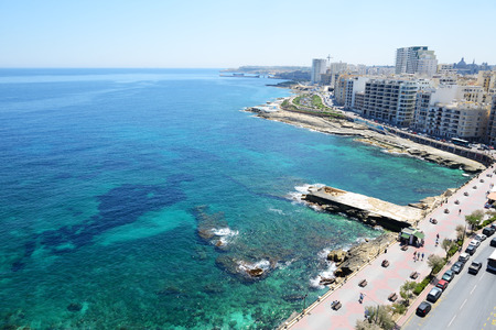 The view on beach and seafront, Maltaの写真素材